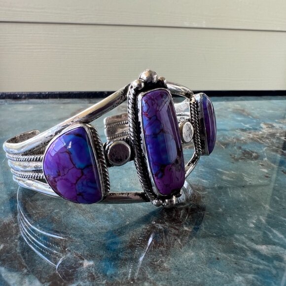 Running Bear Purple Turquoise and Silver 925 Vintage Rare Bracelet - Picture 4 of 5